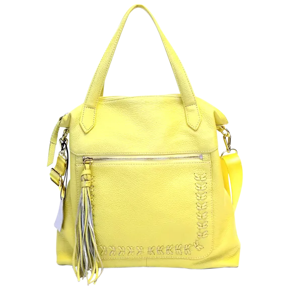 M London Genuine Leather Tassel Tote