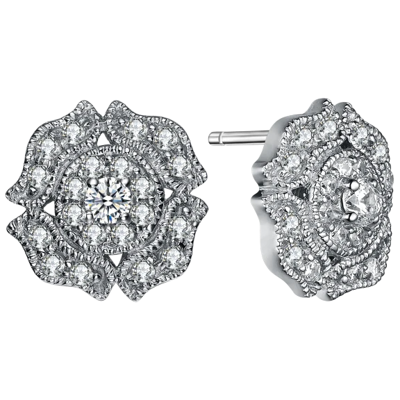 Genevive Sterling Silver Dazzling Cubic Zirconia Stud Earrings