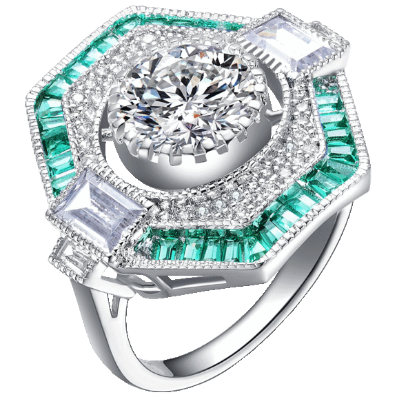 Genevive Sterling Silver Cubic Zirconia Octagon Cocktail Ring