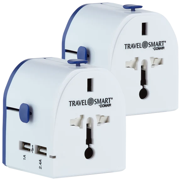 2-Pack: TravelSmart by Conair All-In-One International Adapter with 2 USB Ports