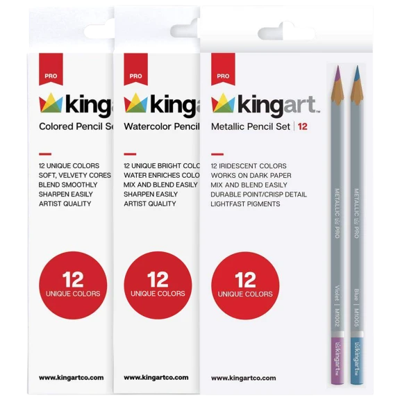 King Art 36-Piece Mixed Media Colored Pencil Set - Metallic, Watercolor, & Basic