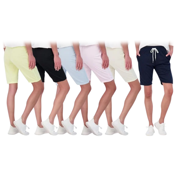 6-Pack: Nextex Apparel Women's Cotton French Terry Bermuda Shorts with Pockets