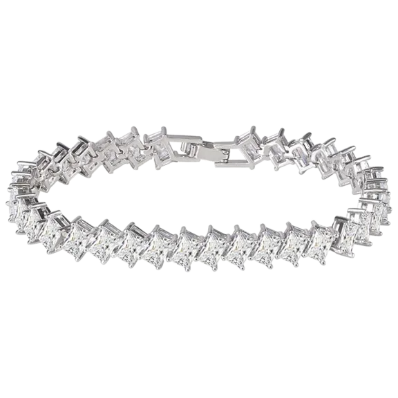 Hollywood Sensation Princess Cut Tennis Bracelet in White Diamond Cubic Zirconia