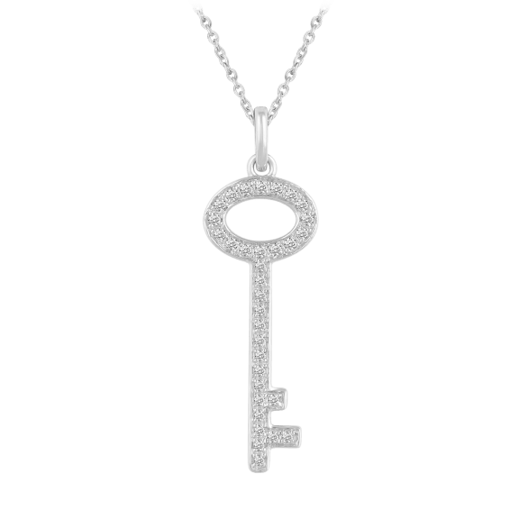 Fifth and Fine 1/6 Carat Diamond Key Pendant in Sterling Silver on 18in Chain