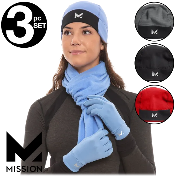 RadiantActive 3-Piece Beanie, Scarf and Glove Set by Mission Activewear