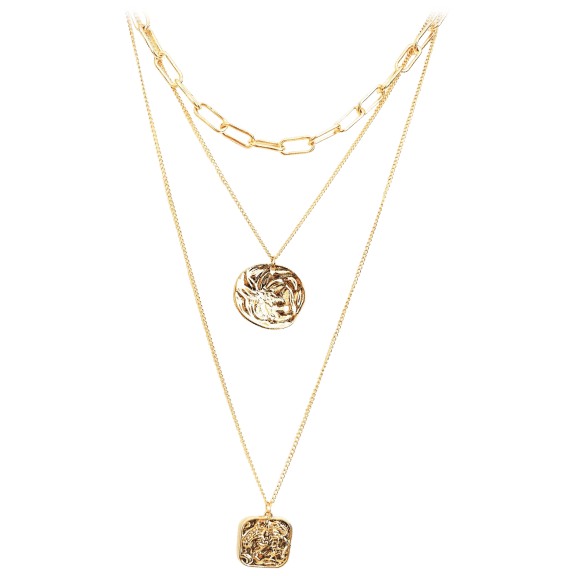 Hollywood Sensation Multi-Layered Necklace with Coin and Square Pendant