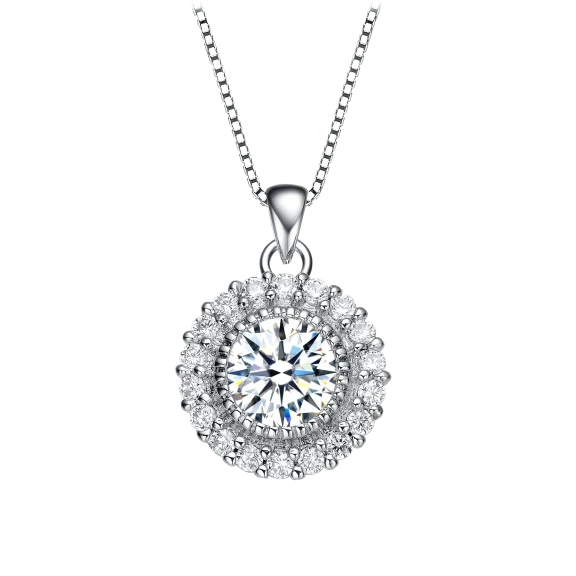 RelavenO Classy Rhodium Plated Cubic Zirconia Rounded Pendant Necklace