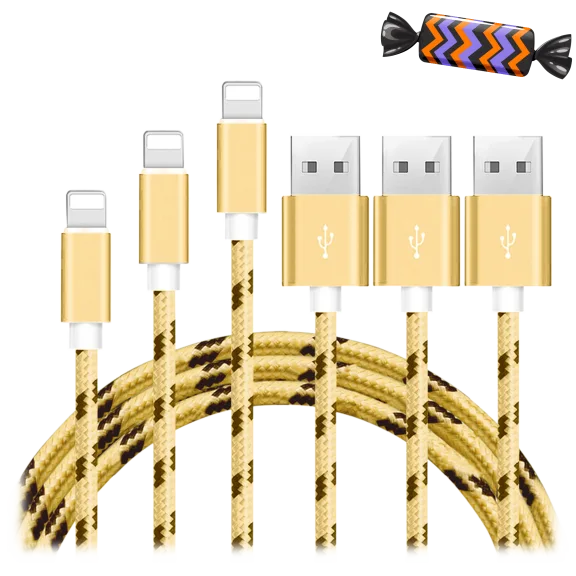 3-Pack: 10ft Tangle Resistant Cords Heavy Duty iPhone Lightning Cable