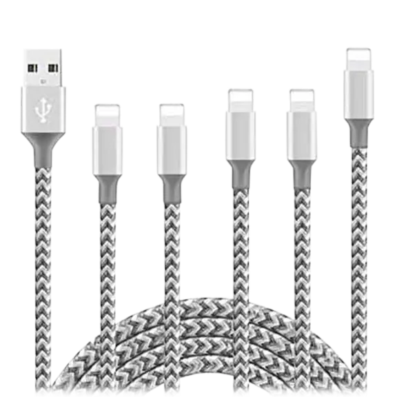 5-Pack: Heavy Duty Braided iPhone Lightning Cable Charger Cords