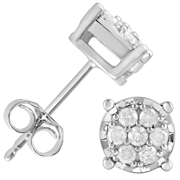 Diamond Muse 1/4 Carat TW Sterling Silver Genuine Diamond Cluster Stud Earrings