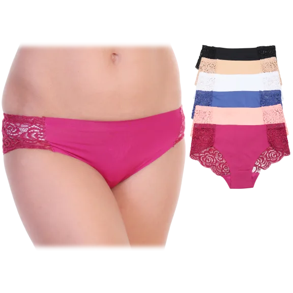 6-Pack: Angelina Laser Cut Lace Cheeky Hiphugger Panties