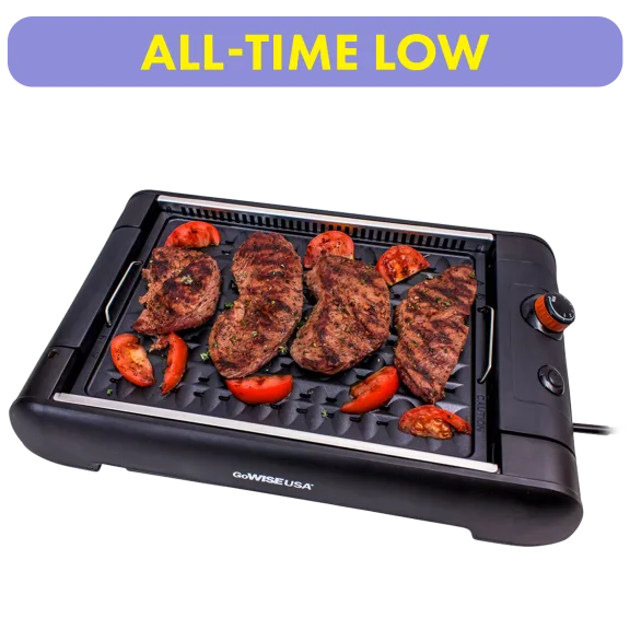 GoWISE USA 2-in-1 Smokeless Indoor Grill and Griddle with Recipe Book