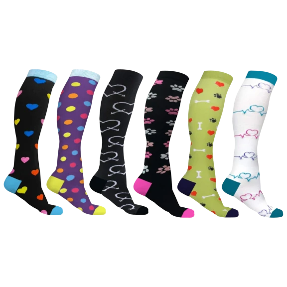 6-Pack: Ciana DCF Fun Patterned Knee High Compression Socks
