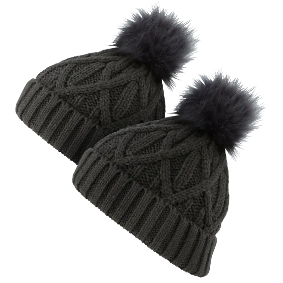 2-Pack: Acesori Cuff Beanie With Faux Fur Pom