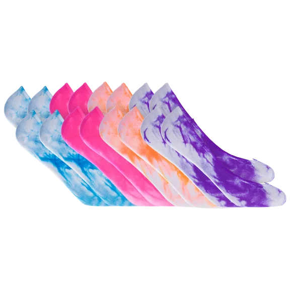 8-Pack: All Mixed Up Tie Dye Nylon Ped Socks
