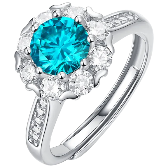 Stella Valentino 1.8 Carat TW Blue Topaz & Moissanite Halo Cluster Ring