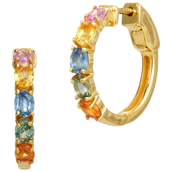 Savvy Cie 1.80 Carat TW Multi-Color Sapphire Hoop Earrings