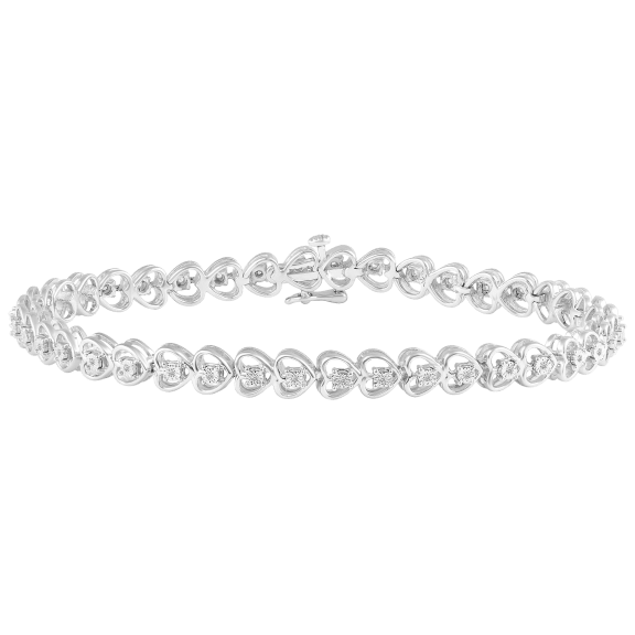 Fifth and Fine 1/8 Carat TW Diamond Heart Tennis Bracelet in 925 Sterling Silver