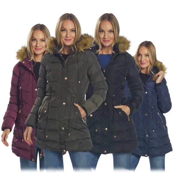 Celsius Hooded Puffer Coat With Fleece Lining & Gold Trim