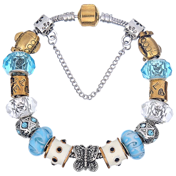 Tamborat Murano Glass Blue and White Charm Bracelet