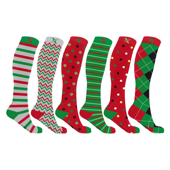 6-Pack: XTF Christmas Themed Knee High Compress Socks