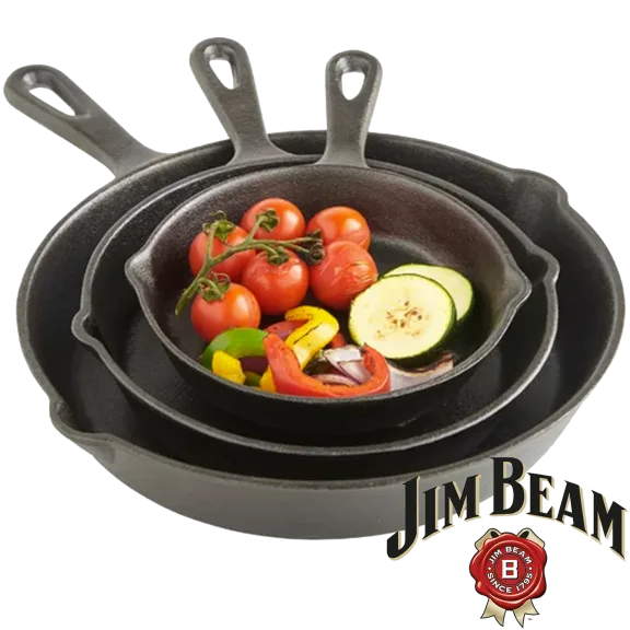 Set of 3 Jim Beam Pre-Seasoned Cast Iron Skillets