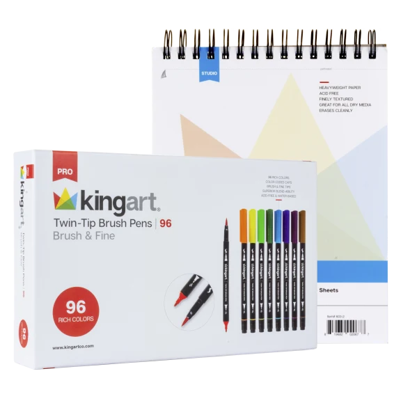 KingArt PRO Twin-Tip™ 96-Color Marker Set with 8"x10" 60 Sheet Mixed Media Pad