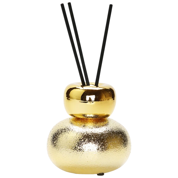 Vivience Matte Gold Round Diffuser with 3 Black Reeds