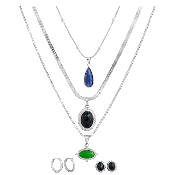 Savvy Cie 8-Piece Genuine Gemstone Set with Travel Gift Pouch
