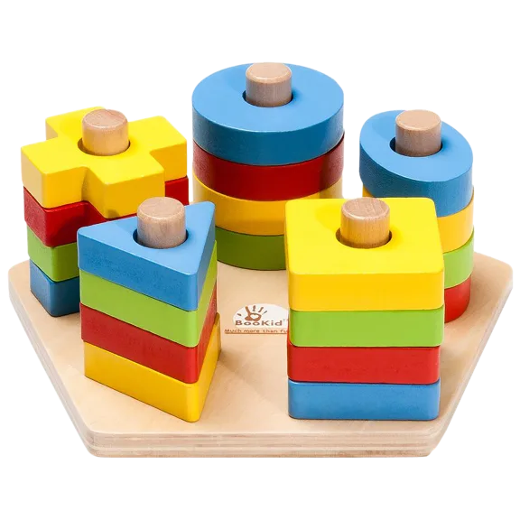 BooKid Wooden Shape Stacker Board - 22 Piece Set