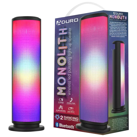 Aduro Monolith LED Light Up Tower Party Wireless Speaker