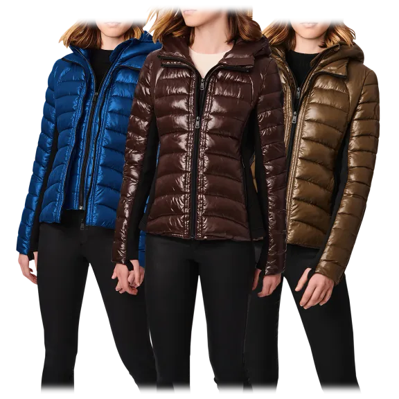 Bernardo Packable Double Zip Puffer Coat with Removable Bib & Hood