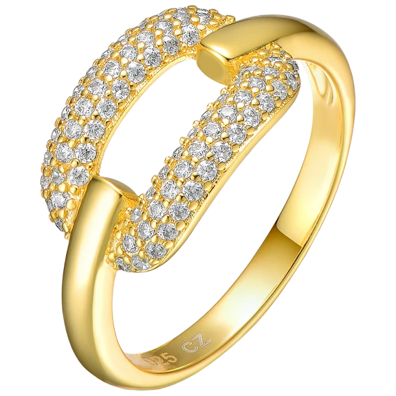 Stella Valentino Sterling Silver 14K Gold Plated and Cubic Zirconia 2-Row Ring