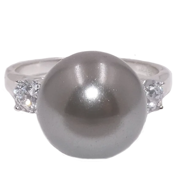 18K White Gold Sterling Silver Solitaire Swarovski Tahitian Pearl Ring