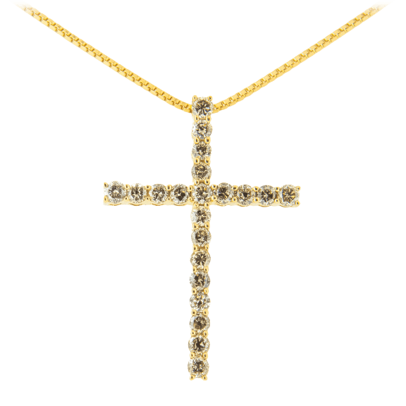 Haus of Brilliance 1.0 Carat TW Champagne Diamond Yellow Gold Cross Necklace