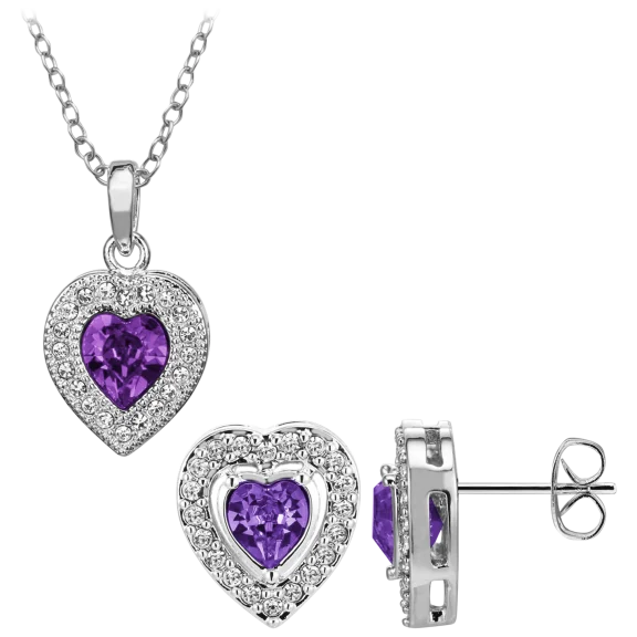 Morgan & Paige Rhodium Plated Halo Heart Pendant and Earring Set
