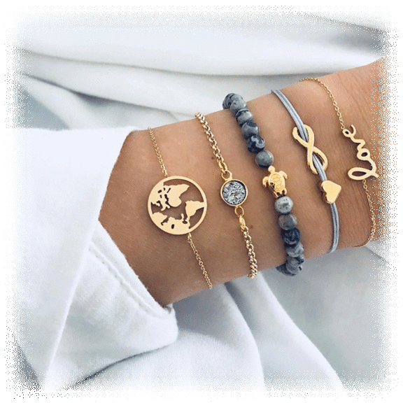Golden NYC Jewelry 5-Piece Chakra Bracelet Set