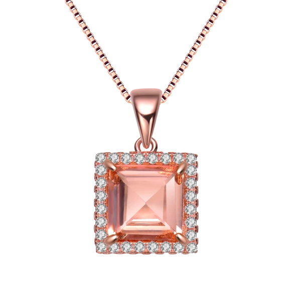 Megan Walford Rose Gold Morganite Princess Cut Necklace