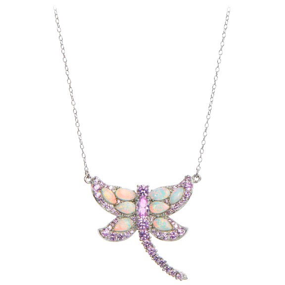 Savvy Cie Sterling Created Opal Dragonfly Necklace