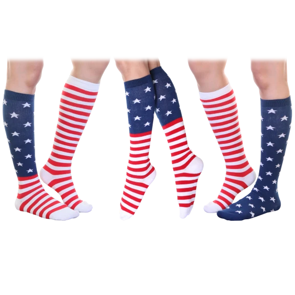 3-Pack: Angelina Mix-and-Match Novelty USA Knee-High Socks