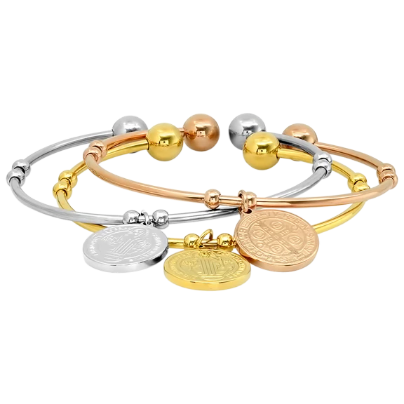 Ladies 3-Piece St. Benedict Charm Cuff Bracelet Set