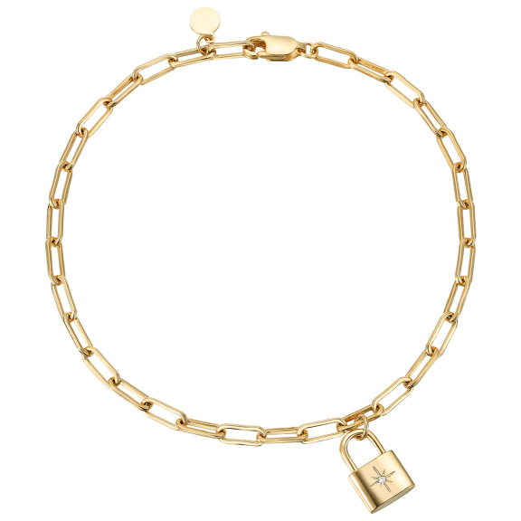 Megan Walford 7.5" Star Locket Charm Anklet in 14K Gold Plated with CZ Stone