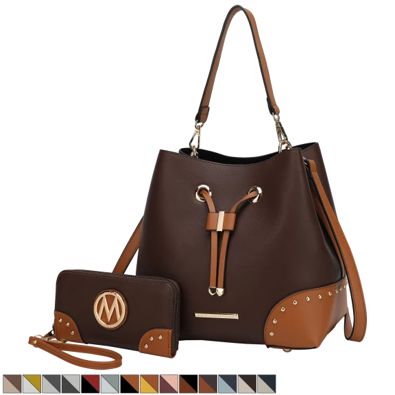 MKF Collection Candice Color-Block Bucket Bag with Matching Wallet by Mia K
