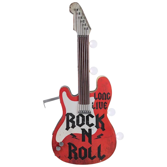 Rock n Roll Guitar Vintage LED Marquee Sign (25" x 10")