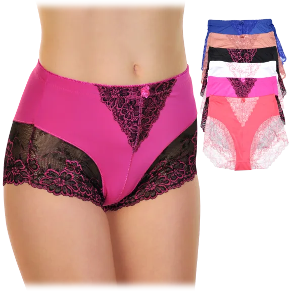 6-Pack: Angelina High Waist Light Control Briefs with Floral Lace Accent Detail