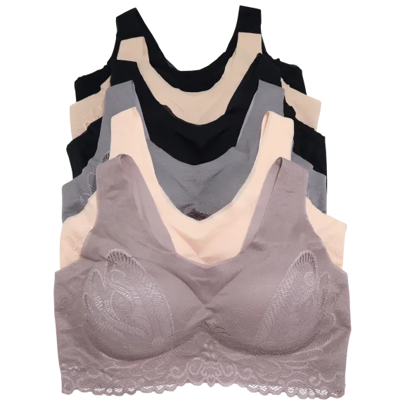 6-Pack: Angelina Wire-free Microfiber Laser Cut Bras