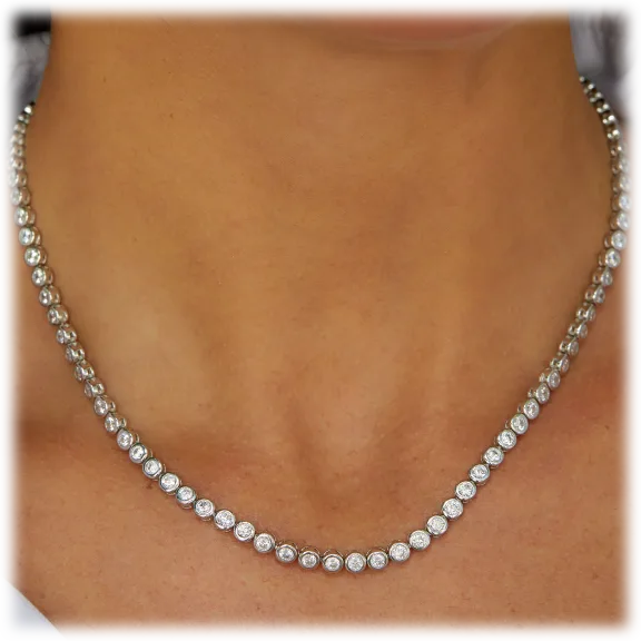 Savvy Cie Sterling Silver Bezel Set Cubic Zirconia Tennis Necklace