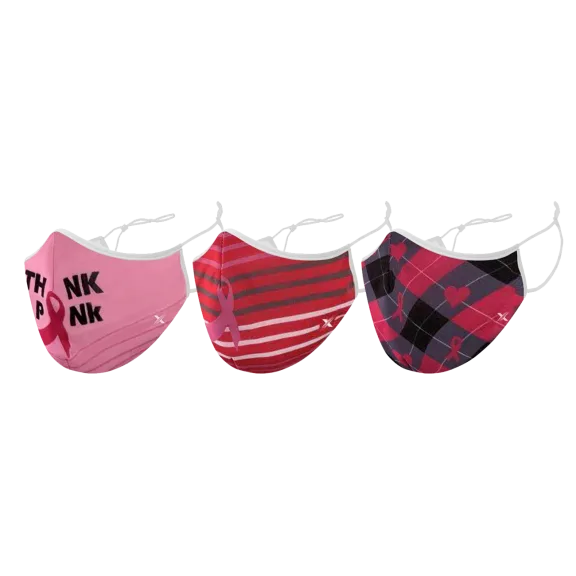 3-Pack: Extreme Fit Breast Cancer Awareness Reusable 2-Layer Fabric Face Masks