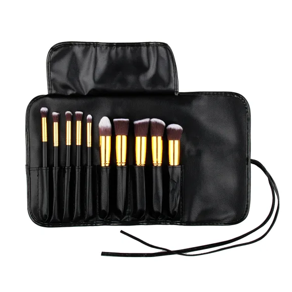 Zoë Ayla 10-Piece Kabuki Professional Makeup Brush Set with Vegan Leather Case