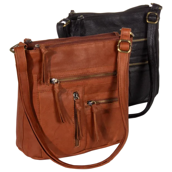Great American Leatherworks Multi-Zip Genuine Leather Crossbody